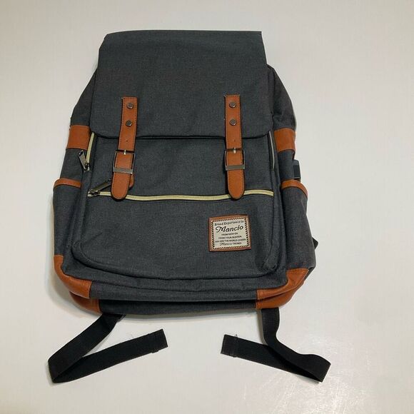 Mancio Vintage Laptop Backpack. Grey Black. NWOT. - Picture 2 of 10
